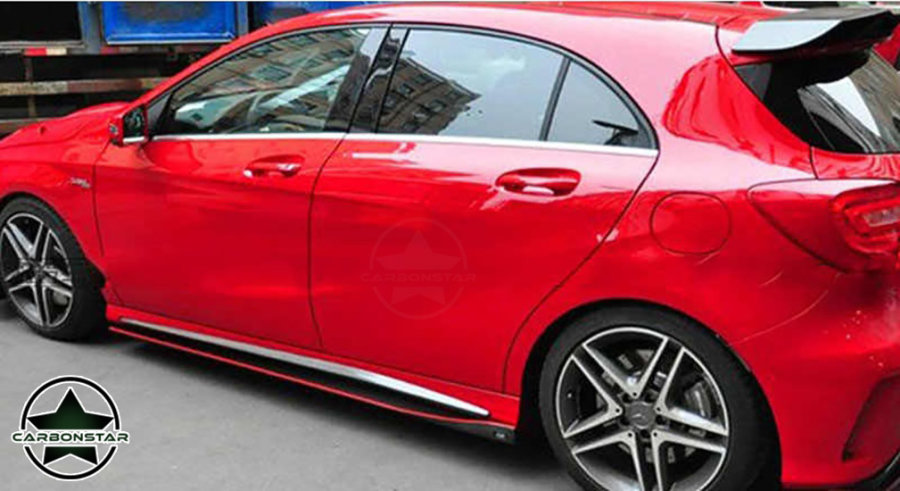 Cstar Carbon Gfk Seitenschweller Rot für Mercedes Benz W176 A W117 CLA A45 CLA45 4 Türer