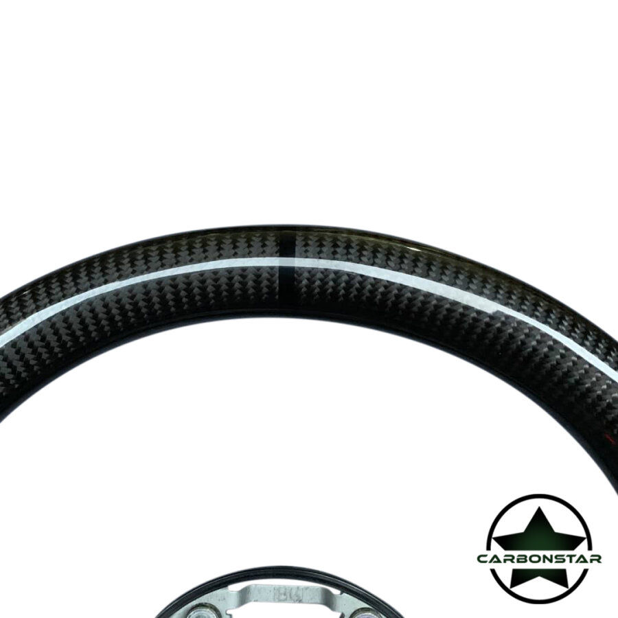 Cstar Carbon Leder Lenkrad abgeflacht Performance 12Uhr passend für BMW M2 F87 M3 F80 M4 F82 F83 F20 F21 F22 F23 F45 F46 F30 F31 F34 F35 F32 F33 F36 F48 Competition Schwarz Glanz + Carbon gelochtes Leder Lenkrad