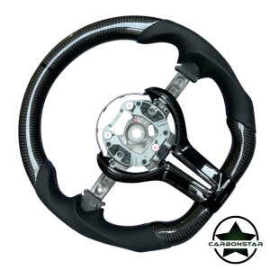 Cstar Carbon Leder Lenkrad abgeflacht Performance 12Uhr passend für BMW M2 F87 M3 F80 M4 F82 F83 F20 F21 F22 F23 F45 F46 F30 F31 F34 F35 F32 F33 F36 F48 Competition Schwarz Glanz + Carbon gelochtes Leder Lenkrad