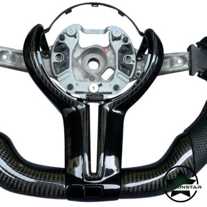 Cstar Carbon Leder Lenkrad abgeflacht Performance 12Uhr passend für BMW M2 F87 M3 F80 M4 F82 F83 F20 F21 F22 F23 F45 F46 F30 F31 F34 F35 F32 F33 F36 F48 Competition Schwarz Glanz + Carbon gelochtes Leder Lenkrad