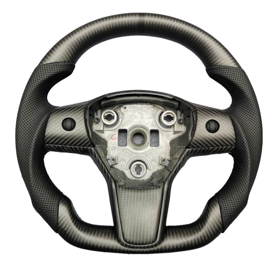 Cstar Carbon Lenkrad abgeflacht Racing Matt +Spange Carbon passend für Tesla Model 3 und Y