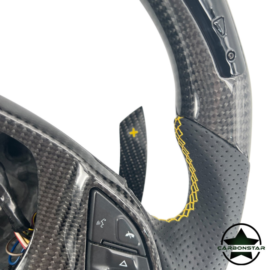 Cstar Carbon Lenkrad Leder abgeflacht Datendisplay für Corvette C7 C07 C6 C06 C5 Z06 ZR1 (mit / ohne Schaltwippen)